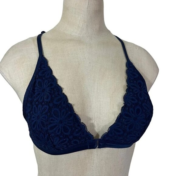 Victoria's Secret women's bralette M navy blue lace front clasp bra - Picture 8 of 8